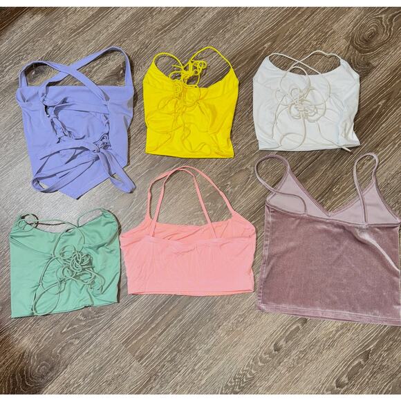 Lot Small 6x Girly Tank Crop Tops Set White Pink Purple Yellow Blouse Backless - Picture 8 of 8